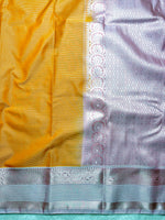 Load image into Gallery viewer, Soft Silk Saree  - Fire Yellow + Silver Gray
