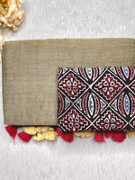 Load image into Gallery viewer, Khadi Cotton Saree -Flush Maroon +Rust Silver
