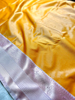 Load image into Gallery viewer, Soft Silk Saree  - Fire Yellow + Silver Gray
