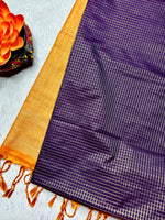 Load image into Gallery viewer, Soft Silk Saree  - Smoky Violet + Fuel Yellow
