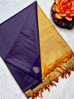 Load image into Gallery viewer, Soft Silk Saree  - Smoky Violet + Fuel Yellow
