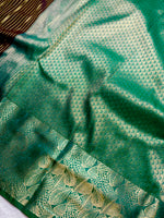 Load image into Gallery viewer, Soft Silk Saree  - Livid Brown + Caribbean Green
