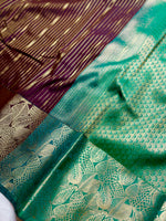 Load image into Gallery viewer, Soft Silk Saree  - Livid Brown + Caribbean Green

