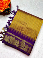 Load image into Gallery viewer, Silk Cotton Saree - Marigold + Violet Eggplant
