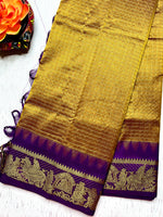 Load image into Gallery viewer, Silk Cotton Saree - Marigold + Violet Eggplant
