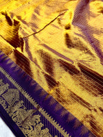 Load image into Gallery viewer, Silk Cotton Saree - Marigold + Violet Eggplant
