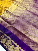 Load image into Gallery viewer, Silk Cotton Saree - Marigold + Violet Eggplant
