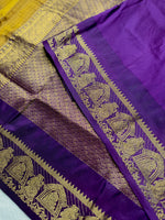 Load image into Gallery viewer, Silk Cotton Saree - Marigold + Violet Eggplant

