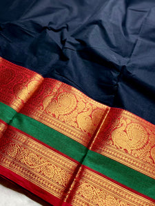 Chettinad Cotton Saree - Pearl Black + Cerise Red