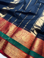 Load image into Gallery viewer, Chettinad Cotton Saree - Pearl Black + Cerise Red
