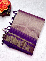 Load image into Gallery viewer, Silk Cotton Saree - Dusty Gray  + Violet Eggplant

