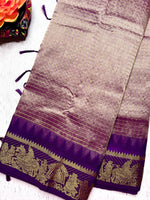 Load image into Gallery viewer, Silk Cotton Saree - Dusty Gray  + Violet Eggplant
