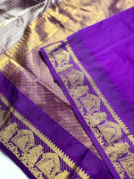 Load image into Gallery viewer, Silk Cotton Saree - Dusty Gray  + Violet Eggplant
