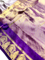 Load image into Gallery viewer, Silk Cotton Saree - Dusty Gray  + Violet Eggplant
