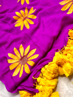 Load image into Gallery viewer, Hand Painted Cotton Saree - Electric Violet + Corn Yellow
