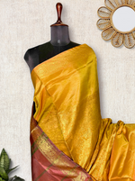 Load image into Gallery viewer, Handwoven Art Silk Saree - Golden Grass + Chestnut
