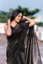 Load image into Gallery viewer, Handwoven silk cotton saree - Black + Gold
