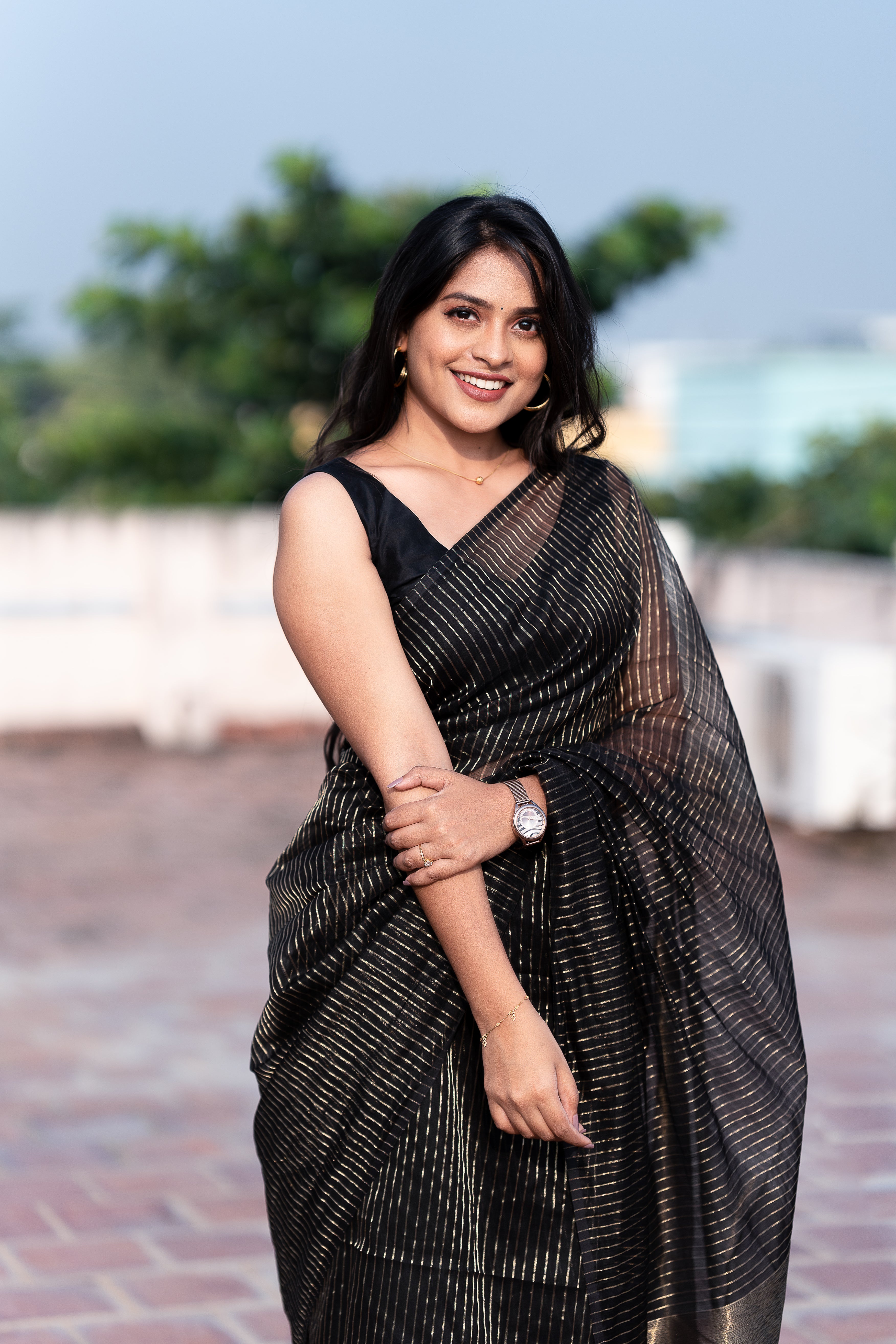 Handwoven silk cotton saree - Black + Gold