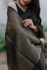 Load image into Gallery viewer, Handwoven silk cotton saree - Black + Gold
