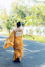 Load image into Gallery viewer, Handblock Printed Silk Cotton Saree - Golden Grass + Pearl
