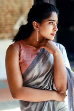 Load image into Gallery viewer, Handwoven silk cotton saree - Cool Gray + Tissue Peach

