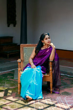 Load image into Gallery viewer, Handwoven Silk Cotton Saree -  Deep purple + Cyan
