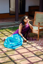 Load image into Gallery viewer, Handwoven Silk Cotton Saree -  Deep purple + Cyan
