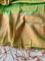 Load image into Gallery viewer, Handwoven Tissue Cotton Saree - Green + Copper
