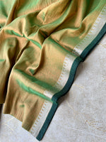 Load image into Gallery viewer, Handwoven Tissue Cotton Saree - Green + Copper
