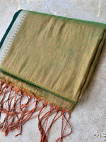 Load image into Gallery viewer, Handwoven Tissue Cotton Saree - Green + Copper
