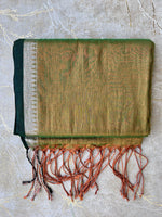 Load image into Gallery viewer, Handwoven Tissue Cotton Saree - Green + Copper
