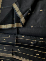 Load image into Gallery viewer, Handwoven Maheshwari Silk Cotton Saree - Royal Black
