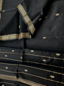 Handwoven Maheshwari Silk Cotton Saree - Royal Black