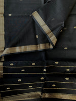 Load image into Gallery viewer, Handwoven Maheshwari Silk Cotton Saree - Royal Black
