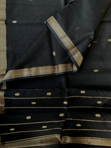 Handwoven Maheshwari Silk Cotton Saree - Royal Black