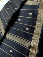 Load image into Gallery viewer, Handwoven Maheshwari Silk Cotton Saree - Royal Black
