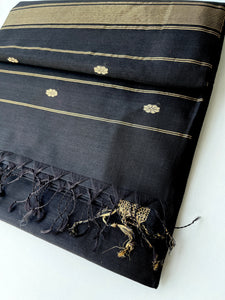 Handwoven Maheshwari Silk Cotton Saree - Royal Black