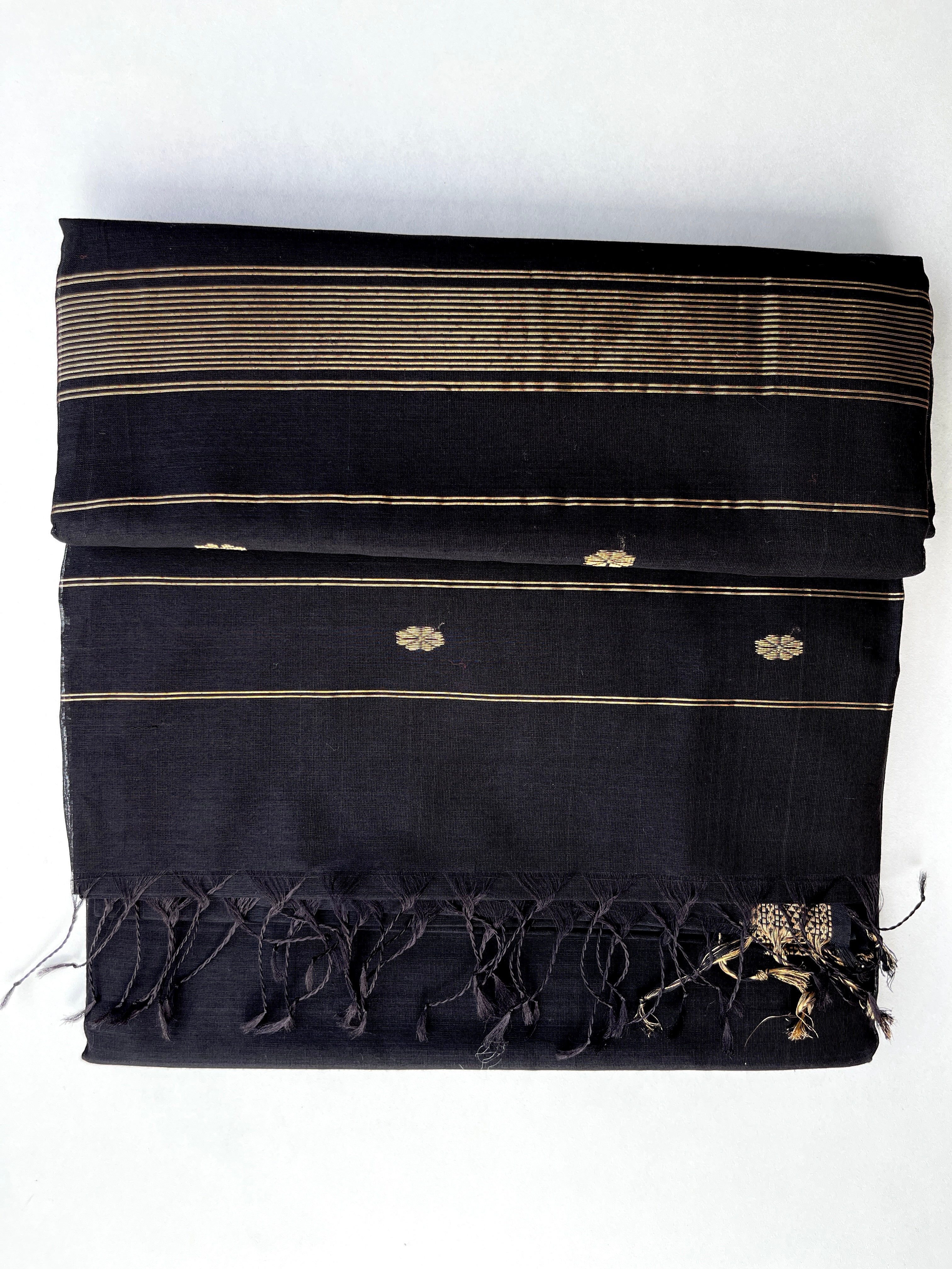 Handwoven Maheshwari Silk Cotton Saree - Royal Black