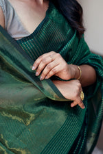 Load image into Gallery viewer, Handwoven Silk Cotton Saree -  Bottle green + Pale olive
