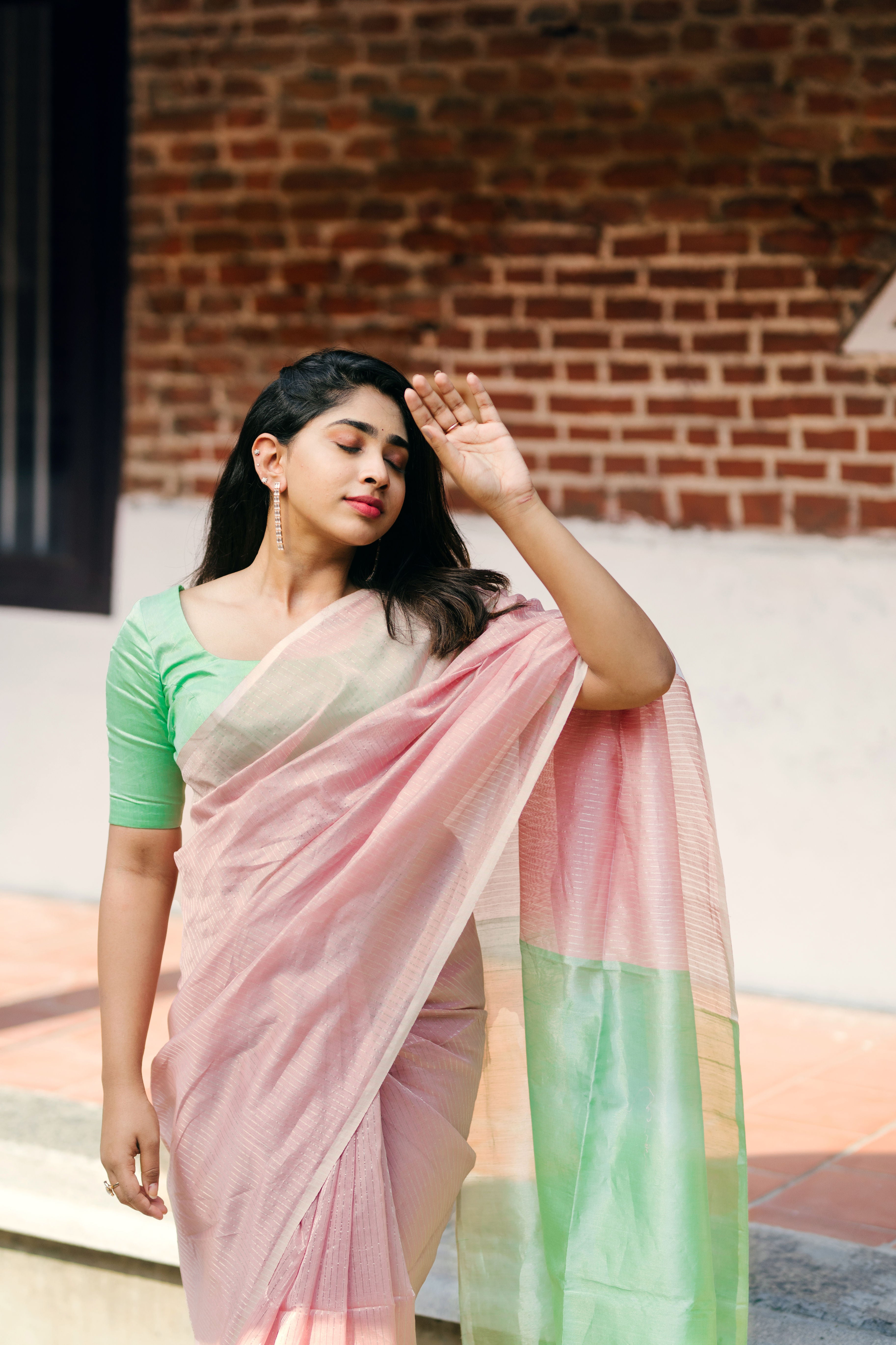 Handwoven Silk Cotton Saree - Onion pink + Mint green