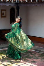 Load image into Gallery viewer, Handwoven Silk Cotton Saree -  Bottle green + Pale olive
